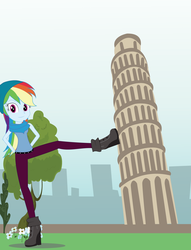Size: 1300x1700 | Tagged: safe, artist:eninejcompany, rainbow dash, equestria girls, g4, female, forced perspective, leaning tower of pisa, solo