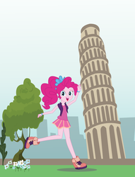 Size: 1300x1700 | Tagged: safe, artist:eninejcompany, pinkie pie, equestria girls, g4, female, forced perspective, leaning tower of pisa, solo