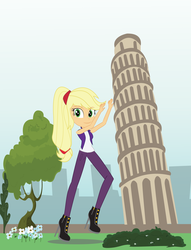 Size: 1300x1700 | Tagged: safe, artist:eninejcompany, applejack, equestria girls, g4, female, forced perspective, leaning tower of pisa, solo