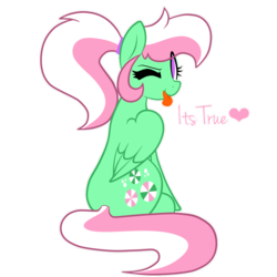 Size: 1280x1280 | Tagged: safe, artist:mintatheena, minty, pegasus, pony, g3, ask, askmintypegasus, female, ponytail, simple background, solo, tongue out, transparent background, wink