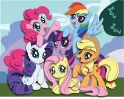 Size: 2103x1690 | Tagged: safe, artist:the-paper-pony, applejack, fluttershy, pinkie pie, rainbow dash, rarity, twilight sparkle, g4, commission, mane six, shadowbox