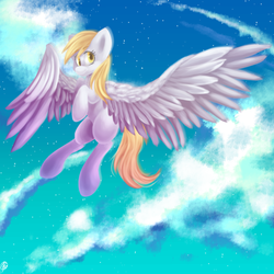 Size: 900x900 | Tagged: safe, artist:partycannoninc, derpy hooves, pegasus, pony, g4, female, flying, mare, solo