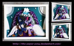 Size: 1200x757 | Tagged: safe, artist:the-paper-pony, twilight sparkle, oc, alicorn, pony, g4, canon x oc, clothes, commission, craft, dress, female, irl, lesbian, mare, photo, shadowbox, shipping, twilight sparkle (alicorn), wedding