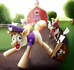 Size: 2000x1885 | Tagged: safe, artist:sslug, parcel post, post haste, winona, earth pony, pony, g4, mailpony, male, stallion