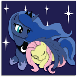 Size: 1860x1860 | Tagged: safe, artist:the-paper-pony, fluttershy, princess luna, g4, commission, female, lesbian, shadowbox, ship:lunashy, shipping