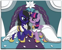 Size: 2165x1720 | Tagged: safe, artist:the-paper-pony, twilight sparkle, oc, alicorn, pony, g4, canon x oc, clothes, commission, craft, dress, female, lesbian, mare, shadowbox, shipping, twilight sparkle (alicorn), wedding