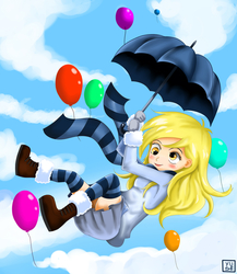 Size: 3300x3800 | Tagged: safe, artist:minusclass, derpy hooves, human, g4, balloon, clothes, derp, high res, humanized, scarf, socks, striped socks, umbrella