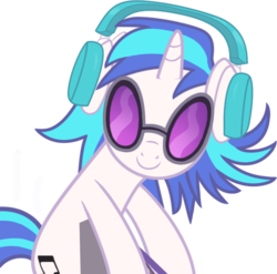 Size: 657x648 | Tagged: dead source, safe, artist:gerardogreiff, dj pon-3, vinyl scratch, pony, unicorn, g4, slice of life (episode), alternate hairstyle, cute, female, headphones, horn, looking at you, mare, simple background, smiling, solo, sunglasses, transparent background, vector