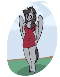 Size: 636x810 | Tagged: safe, artist:blah-blah-turner, oc, oc only, oc:cristice, anthro, cleavage, clothes, dress, female, solo