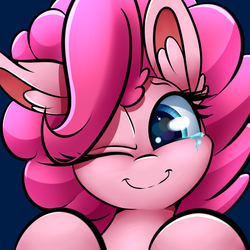 Size: 1500x1500 | Tagged: safe, artist:madacon, pinkie pie, earth pony, pony, g4, crying, cute, diapinkes, female, mare, one eye closed, simple background, smiling, solo, tears of joy, wink