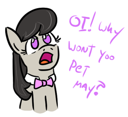 Size: 445x405 | Tagged: safe, artist:jargon scott, octavia melody, earth pony, pony, g4, accent, bowtie, british, bronybait, cockney, cute, dialogue, female, funetik aksent, looking up, mare, octchavia, oi, open mouth, sad, solo, tavibetes
