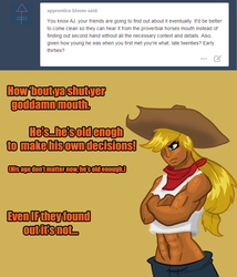 Size: 934x1091 | Tagged: safe, applejack, spike, human, g4, female, human applespike, humanized, male, muscles, ship:applespike, shipping, straight, tumblr