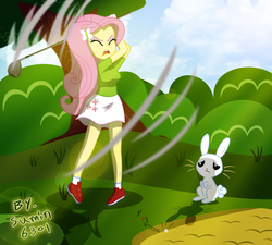 Size: 2140x1929 | Tagged: safe, artist:sumin6301, angel bunny, fluttershy, equestria girls, g4, clothes, golf, skirt