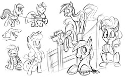 Size: 1280x785 | Tagged: safe, artist:tsitra360, applejack, big macintosh, pinkie pie, rainbow dash, twilight sparkle, alicorn, pony, g4, behaving like a dog, big macindog, collar, female, mare, monochrome, pet play, sketch, twilight sparkle (alicorn)