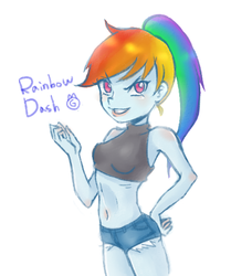 Size: 490x585 | Tagged: safe, artist:gomhoren, rainbow dash, equestria girls, g4, alternate hairstyle, belly button, female, midriff, ponytail, solo