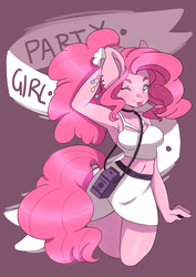Size: 1024x1448 | Tagged: dead source, safe, artist:lana-jay, pinkie pie, earth pony, anthro, g4, :p, ambiguous facial structure, armpits, belly button, female, midriff, solo, wink