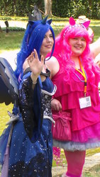 Size: 720x1280 | Tagged: safe, pinkie pie, princess luna, human, g4, a-kon, clothes, cosplay, irl, irl human, photo