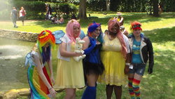 Size: 1280x720 | Tagged: safe, fluttershy, rainbow dash, human, g4, a-kon, clothes, cosplay, irl, irl human, photo