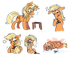 Size: 1280x1024 | Tagged: safe, artist:tokiball12345, applejack, g4, angry, crying, sad, scissors