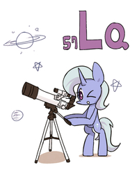 Size: 800x1000 | Tagged: safe, artist:joycall6, part of a set, trixie, pony, unicorn, series:joycall6's periodic table, g4, :o, bipedal, chemistry, cute, diatrixes, female, hoof hold, lanthanum, mare, one eye closed, open mouth, periodic table, planet, simple background, solo, stars, telescope, white background, wink