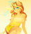 Size: 3600x4000 | Tagged: safe, artist:thenornonthego, sunset shimmer, anthro, equestria girls, g4, alcohol, beautiful, breasts, busty sunset shimmer, champagne, cleavage, clothes, cute, female, fluffy, glowing horn, grin, high res, horn, looking at you, magic, midriff, off shoulder, pretty, sitting, skirt, smiling, solo, telekinesis, wine