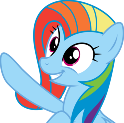 Size: 4228x4184 | Tagged: safe, artist:xhalesx, fluttershy, rainbow dash, g4, the lost treasure of griffonstone, absurd resolution, alternate hairstyle, female, fusion, grin, manebow sparkle, simple background, smiling, solo, transparent background, vector, wide eyes