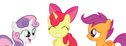Size: 2200x800 | Tagged: safe, artist:tizerfiction, apple bloom, scootaloo, sweetie belle, alicorn, pegasus, pony, unicorn, g4, bloomicorn, cutie mark crusaders, female, race swap, simple background, transparent background, trio, trio female, vector