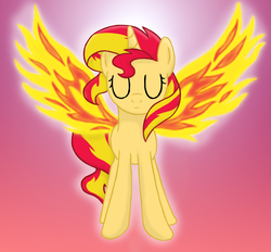 Size: 1266x1177 | Tagged: safe, artist:deannaphantom13, sunset shimmer, alicorn, pony, unicorn, g4, my past is not today, alicornified, cute, eyes closed, female, fiery shimmer, fiery wings, frown, glowing, race swap, shimmerbetes, shimmercorn, solo, sunset phoenix, sunshine shimmer