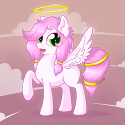 Size: 1344x1344 | Tagged: safe, artist:dsp2003, oc, oc only, oc:light grace, angel pony, cloud, cloudy, female, halo, open mouth