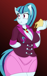 Size: 958x1536 | Tagged: safe, artist:lil miss jay, sonata dusk, anthro, full service playing cards, equestria girls, g4, my little pony equestria girls: rainbow rocks, big breasts, breasts, busty sonata dusk, cleavage, clothes, eating, equestria girls outfit, female, hips, solo, sonata donk, sonataco, taco, that girl sure loves tacos, that pony sure does love tacos, that siren sure does love tacos, thighs, wide hips