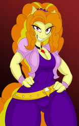 Size: 958x1536 | Tagged: safe, artist:lil miss jay, adagio dazzle, anthro, full service playing cards, equestria girls, g4, my little pony equestria girls: rainbow rocks, adagio dat-azzle, cleavage, clothes, equestria girls outfit, evil smile, female, gem, hand on hip, hips, siren gem, solo, thighs, wide hips