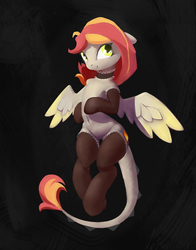 Size: 2741x3505 | Tagged: safe, artist:qweeli, oc, oc only, original species, semi-anthro, belly, belly button, choker, clothes, female, high res, mare, socks, solo, stockings, thigh highs