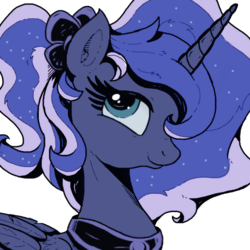 Size: 600x600 | Tagged: safe, artist:drawcreator, artist:joakaha, color edit, princess luna, g4, alternate hairstyle, bow, cute, female, hair bow, looking up, ponytail, portrait, simple background, smiling, solo, transparent background
