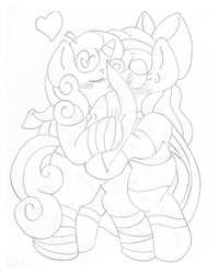 Size: 1601x2005 | Tagged: safe, artist:blackbewhite2k7, apple bloom, sweetie belle, g4, crossover, female, kissing, lesbian, monochrome, ship:sweetiebloom, shipping, sketch, superfilly, supergirl, sweetie do well
