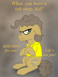 Size: 500x667 | Tagged: safe, artist:crazynutbob, cheese sandwich, g4, crossed legs, discorded, frown, grumpy