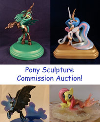 Size: 900x1095 | Tagged: safe, artist:aachi-chan, fluttershy, nightmare moon, princess celestia, queen chrysalis, sea pony, g4, auction, irl, photo, sculpture, species swap