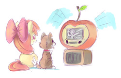 Size: 1280x826 | Tagged: safe, artist:ende26, apple bloom, winona, g4, adorabloom, cute, simple background, television