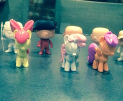 Size: 640x527 | Tagged: safe, apple bloom, scootaloo, sweetie belle, g4, cutie mark crusaders, figure, funko, irl, photo, prototype, toy