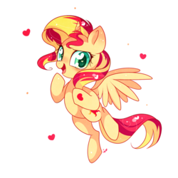 Size: 900x900 | Tagged: safe, artist:ipun, sunset shimmer, alicorn, pony, g4, alicornified, cute, female, flying, heart, heart eyes, looking at you, open mouth, race swap, shimmerbetes, shimmercorn, simple background, solo, spread wings, transparent background, wingding eyes