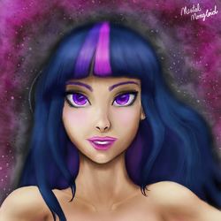 Size: 675x675 | Tagged: safe, artist:mentalmongloid, twilight sparkle, human, g4, female, grin, humanized, lip bite, lipstick, looking at you, portrait, smiling, solo