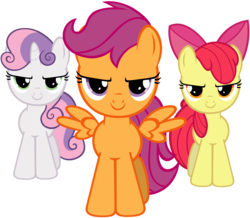 Size: 3000x2611 | Tagged: safe, artist:scourge707, apple bloom, scootaloo, sweetie belle, flight to the finish, g4, cutie mark crusaders, high res, simple background, transparent background, vector