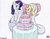 Size: 1070x830 | Tagged: safe, artist:augustbebel, artist:suspega, fluttershy, rarity, lamia, original species, g4, birthday, cake, cute, flutterbot, happy birthday, lamity, present, russian, species swap, tail wrap