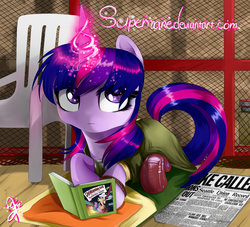 Size: 1410x1279 | Tagged: safe, artist:supermare, twilight sparkle, g4, abigail "fetch" walker, book, crossover, daring do and the sapphire statue, female, infamous, infamous first light, infamous second son, newspaper, solo