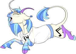 Size: 1280x916 | Tagged: safe, artist:thepoisonjackal, dj pon-3, vinyl scratch, classical unicorn, pony, unicorn, g4, clothes, cloven hooves, colored hooves, curved horn, female, horn, horns, leonine tail, morning ponies, multiple horns, nose horn, solo, t-shirt, unshorn fetlocks, yawn
