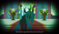 Size: 4644x2718 | Tagged: safe, artist:90sigma, artist:llamastyx, queen chrysalis, g4, altar, dialogue, fangs, female, high res, looking at you, magic, pov, solo, vector