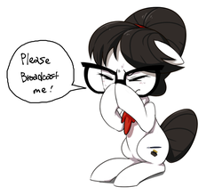 Size: 1008x884 | Tagged: safe, artist:30clock, writing desk, pony, g4, dialogue, eyes closed, glasses, simple background, sitting, solo, white background