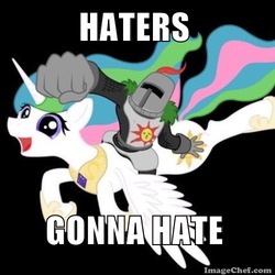 Size: 500x500 | Tagged: safe, princess celestia, g4, dark souls, haters gonna hate, image macro, jolly cooperation, meme, praise the sun, solaire of astora