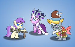 Size: 3429x2161 | Tagged: safe, artist:ideltavelocity, alula, chancellor puddinghead, commander hurricane, diamond tiara, pluto, princess platinum, silver spoon, g4, clothes, costume, high res, ruff (clothing), wooden sword