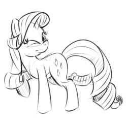 Size: 1200x1200 | Tagged: safe, artist:cheshiresdesires, rarity, g4, female, monochrome, sketch, solo, wink