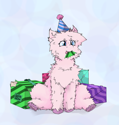 Size: 2148x2251 | Tagged: safe, artist:scrufflebutt, oc, oc only, oc:fluffle puff, birthday, high res, present, solo